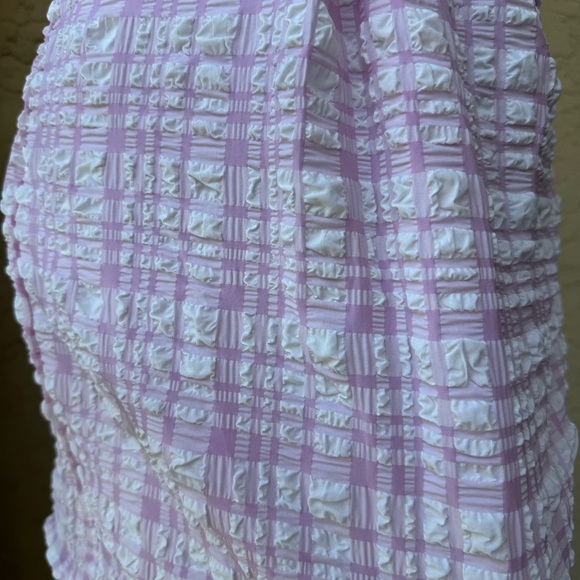 Zara Textured Cut Out Short Dress Sz S Pink V Neck Plaid Stretch Summer - Picture 8 of 12
